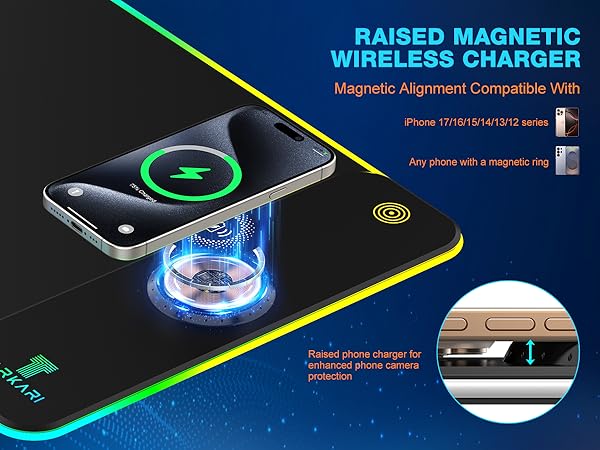 TARKARI Magnetic Wireless Charging RGB Mouse Pad