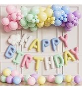 Adeyoo Pastel Birthday Decorations, Pastel Balloons with Happy Birthday Balloon Banner, Macaron B...
