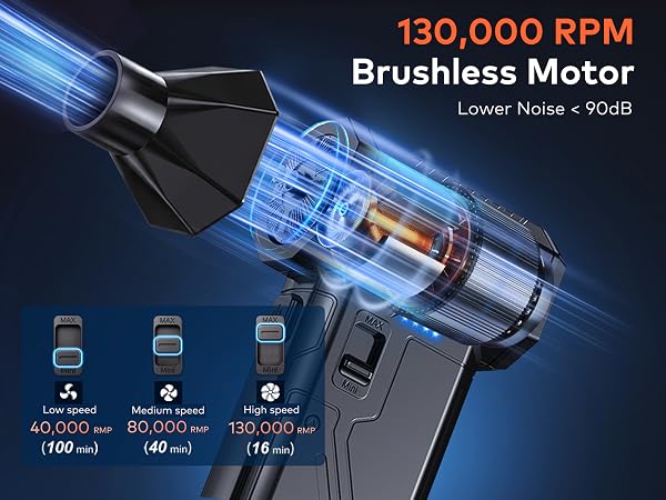 Electric air duster with optimized &amp;amp; intuitive operations: one-slide max power for tough tasks