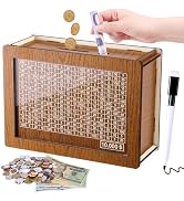 Cash Vault Wooden Savings Box, Wooden Cash Saver Money Box, Cash Coin Retro Money Savings Box wit...