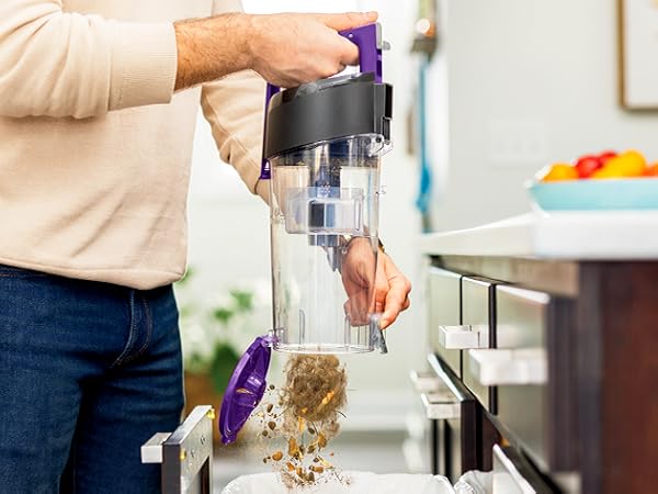 Emptying the dirt tank is as easy as pushing a button!