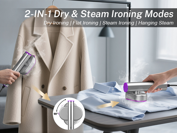 2-In-1 Dry&amp;amp;amp;amp;Steam Ironing Modes: Dry Ironing, Flat Ironing, Steam Ironing, Hanging Steam