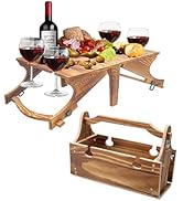 Yuehuam 2 in 1 Folding Wooden Picnic Basket Table, Wooden Outdoor Folding Picnic Table with 4 Gla...