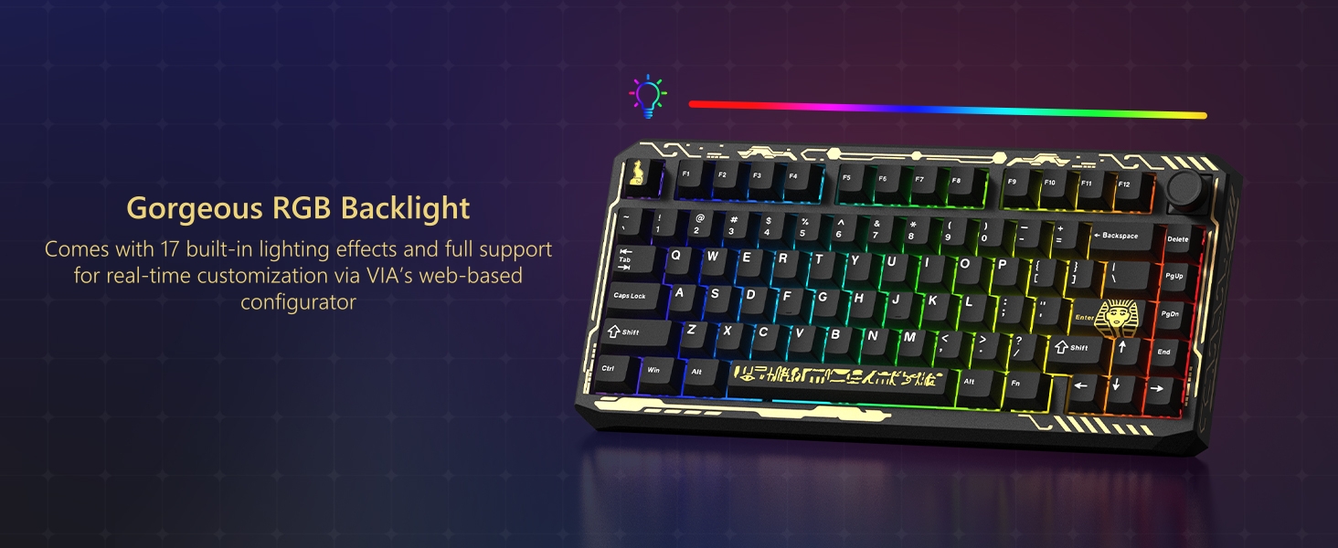 Wireless Gaming Keyboard Black with Theme and Knob, 75% Aluminum Mechanical Keyboard