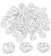 PH PandaHall 50pcs 8mm Flat Round Spacer Beads, Silver Brass Wavy Disc Beads Jewelry Findings Loo...