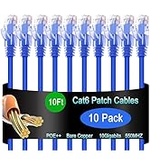 Lysymixs Cat6 Ethernet Patch Cable 10 ft (10 Pack), Cat6 Patch Cable for Data Centers, Cat 6 Patc...