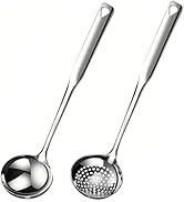 Hvanam Soup Ladle 18/10 Stainless Steel and Slotted Spoons with Holes 2 Pack Set,316 Metal Heavy ...