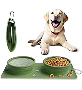 Collapsible Portable 2-in-1 Dog Bowl, Integrated Travel Dog/Cat Food Water Bowl, Silicone Foldabl...