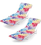 GYMAX Tanning Chair, 2Pcs Folding Beach Chairs with Adjustable Backrest, Footrest, 330lbs Capacit...
