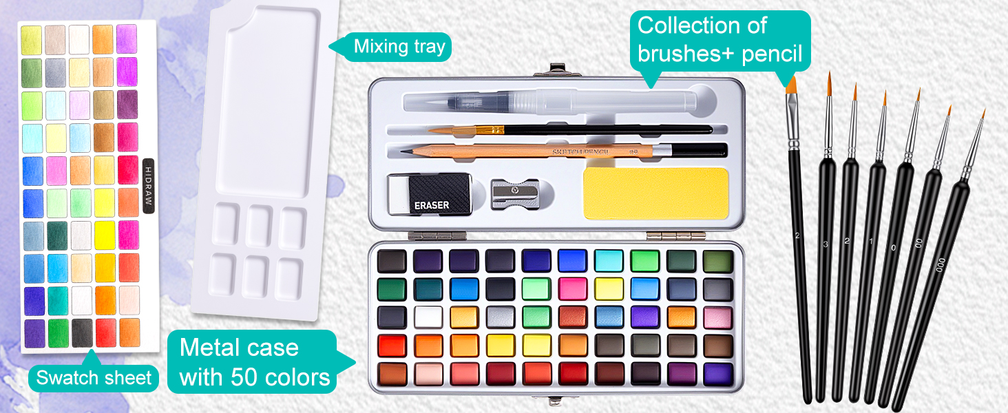 50 Colors Watercolor Paint Set