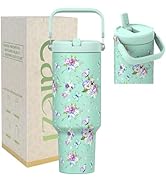 Cafezi 40 oz Tumbler with Handle and Straw, Vacuum Insulated Tumblers with Flip Straw and Top Han...