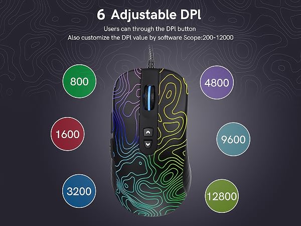 Black Wired Gaming Mouse, 12000 DPI RGB Gaming Mouse with 7 Lighting Effects, PC Gaming Mice 