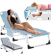MOPHOTO Tanning Chair, Outdoor Sunbathing Lounge Chair 5-Position, Folding Chaise Lounger, Sun Ta...