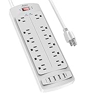 Power Strip ,ALESTOR Surge Protector with 12 Outlets and 4 USB Ports, 6 Feet Extension Cord (1875...