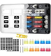 Kohree 6 Way 12V Blade Fuse Block 12 Volt Waterproof Fuse Box Holder, 6 Circuit W/Negative Bus Fu...