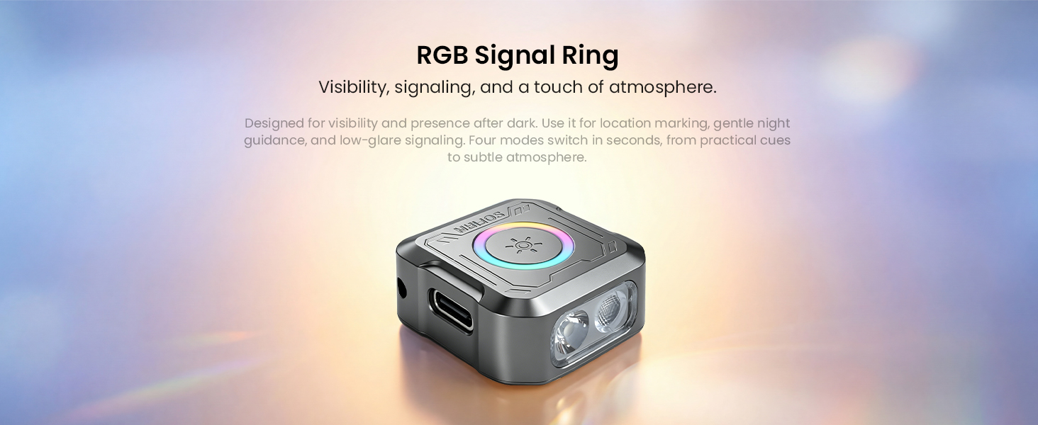RGB signal ring for location marking, gentle night guidance, and low-glare signaling