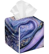 BLYKVGHQ Purple and Gold Marble Tissue Box Cover Square, Abstract Art Tissue Box Holder with Bott...