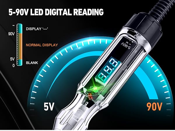 Automotive Test Light, 5-90V Digital LED Electrical Tester, Circuit Tester, Voltage Tester Pen