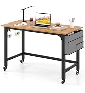Giantex 48" Rolling Computer Desk, Mobile Study Writing Desk with Wheels, Storage Bag &amp; 2 Hanging...