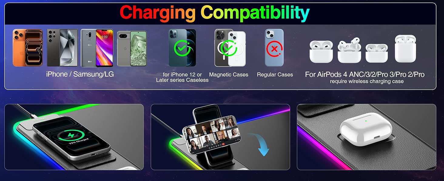 rgb gaming mouse pad with wireless charging