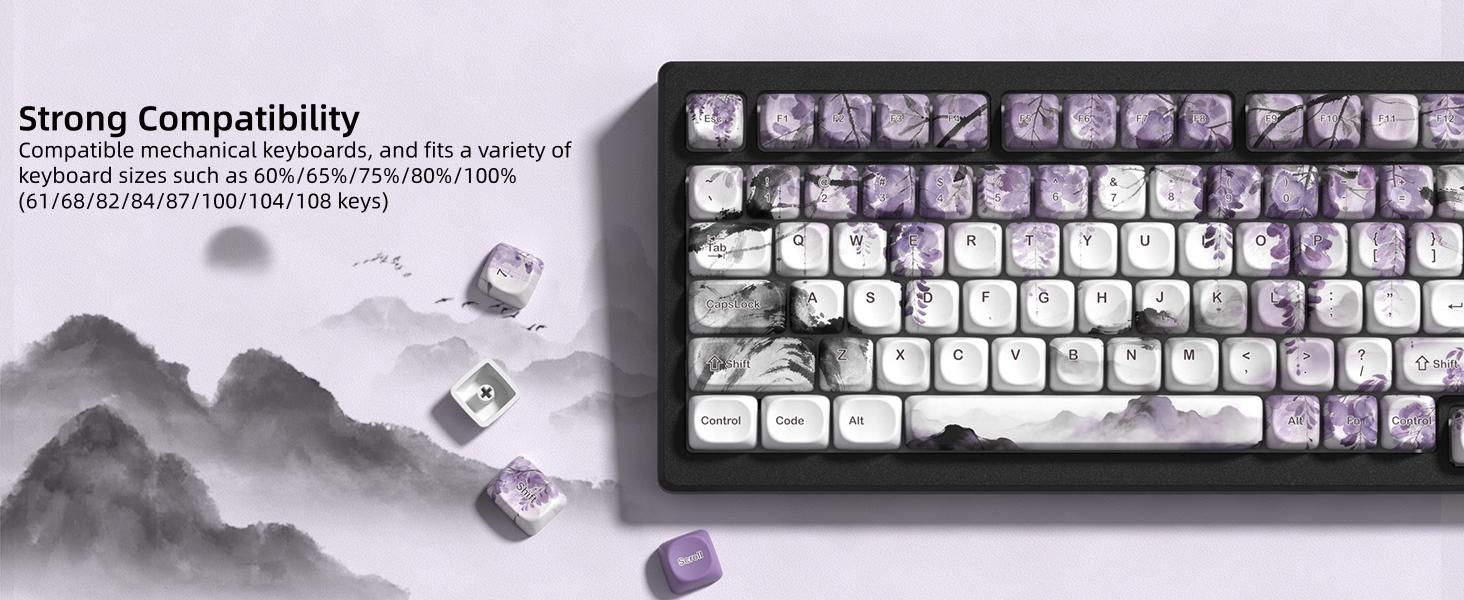 MOA Romantic Purple Keycaps, Custom PBT Keycaps Set Mechanical Keyboard Key Caps
