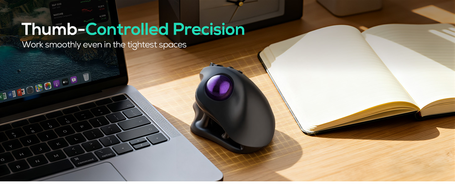 Nulea M511 Wireless Trackball Mouse, Rechargeable Ergonomic Thumb-Control Mouse with Tilt Stand