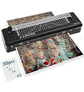 Laminator Machine A3 Laminating Machine with Built-in Trimmer, Fast Warm-up 13 Inch Cold and Ther...