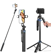 UBeesize 64'' Extendable Selfie Stick Tripod with Light &amp; Remote, Adjustable Phone Tripod Stand f...