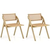 Giantex Folding Dining Chairs Set of 2, Wooden Folding Chair with Rattan Backrest &amp; Seat, Sturdy ...