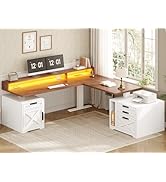 SEDETA Farmhouse L Shaped Standing Desk, 71" x 73" Height Adjustable Home Office Executive Desk w...
