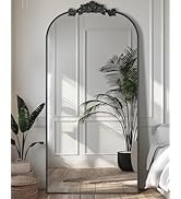 Arched Full Length Mirror, 71"x28" Floor Mirror Freestanding with Carved Metal Frame &amp; Bottom Art...