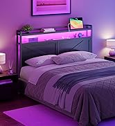 HOOBRO Headboard Queen Size, Headboard with Charging Station and LED Light Strip, 2-Tier Queen St...