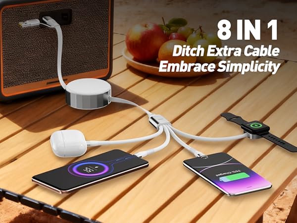 This is a retractable 4 in 1 charging cable, it supports charging up to 4 devices simultaneously.