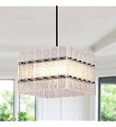 MEIXISUE Modern Black Crystal Chandelier for Dining Room,Contemporary Square Water Ripple Glass C...