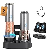 CIRCLE JOY Rechargeable Salt and Pepper Grinder Set Stainless Steel Electric Pepper Grinders with...