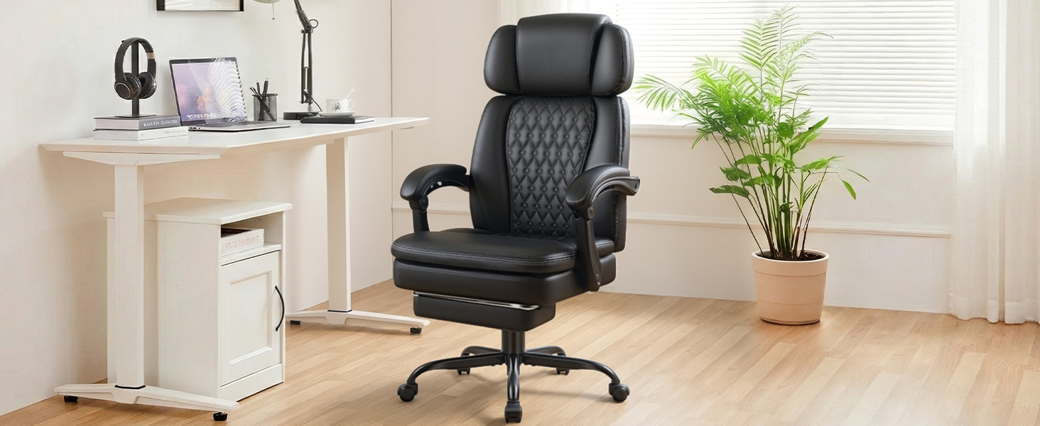 Executive Big and Tall Office Chair with Foot Rest Computer Office Chair with Adjustable Headres