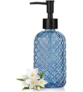 Topsky Gem Glass Soap Dispenser with Black Plastic Pump, 13oz Liquid Hand Soap Dispenser, Rustpro...