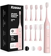 Sonic Vibrating Toothbrush with Pressure Sensor, Pink Electric Toothbrush with 8 Brush Heads, 3 M...