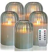MUMCHASI Flameless Candles with Remote, Battery Operated Candles Dancing Flame, Set of 5 Glass Ja...