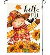 RABUSOFA Fall Scarecrow Garden Flag 12x18 Inch Double Sided Outside,Hello Fall Sunflower Thanksgi...