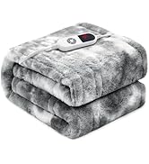 PTQ Electric Heated Blanket 62"x84",Luxury Grey Twin Faux Rabbit Fur Electric Blanket,Fast Heatin...