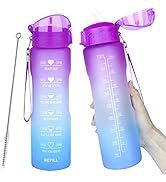 32oz Leakproof Water Bottle with Time Marker &amp; Straw lid to Ensure You Drink Enough Water Through...