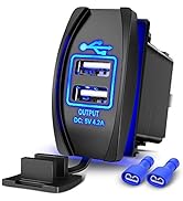 Nilight Dual USB Charger 4.2A Rocker Switch Style USB Charger 12V/24V Fast Charge Socket Waterpro...