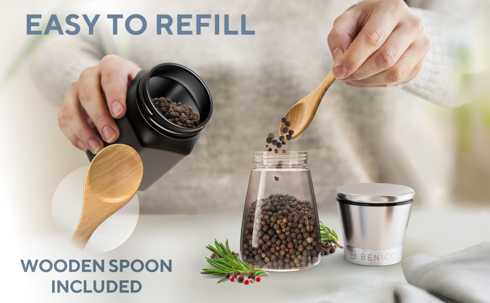 Easy to refill - Wooden Spoon Included