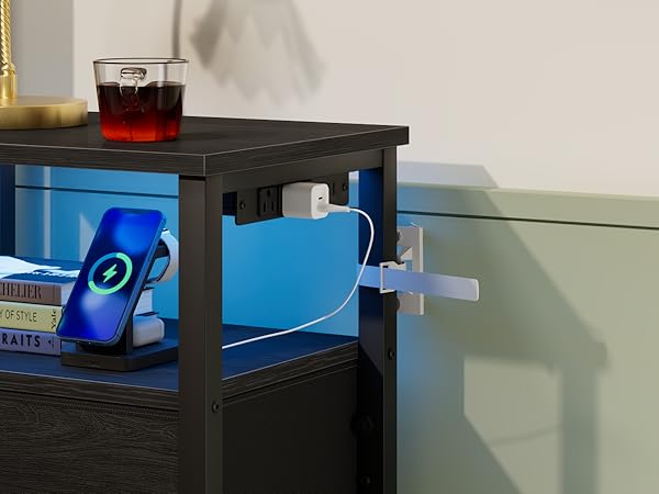 LED Nightstand with Charging Station