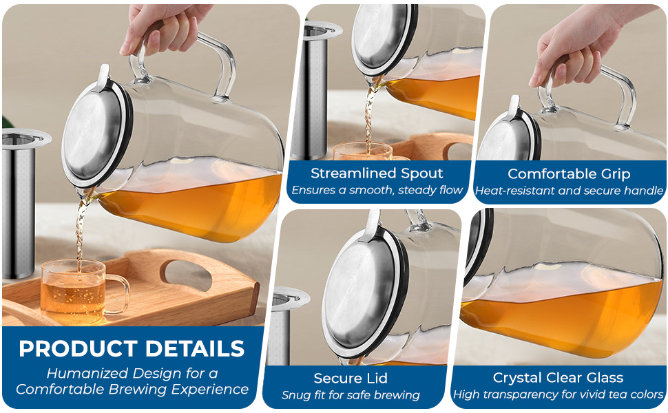 Glass Teapot with Stainless Steel Removable Infuser