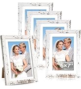 Distressed White 5x7 Picture Frame, Picture Frames 5x7 Wooden Picture Frames with Real Glass, Rus...