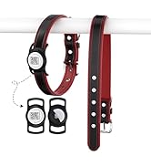 Leather Dog Collar Compatible for Apple AirTag with Built-in Slide Holder, Soft Inner Padding, In...