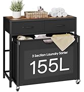 Laundry Sorter, Rolling Laundry Hamper with 3 Section Pull-Out Bags, Laundry Basket Organizer wit...