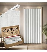 Jilron Accordian Door Curtain,Install Adhesive Track 100% Blackout Doorway Curtains,Suitable for ...